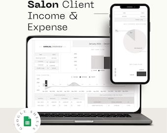 Salon Business Management Template: Client Tracker, Income & Expense Tracking, Financial Dashboards in Google Sheets Spreadsheet