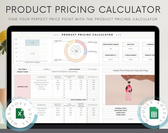 Prijscalculator voor kleine bedrijven Google Spreadsheets Excel Business Tracker Handgemaakte producten Prijssjabloon Winstmarge Prijsgids