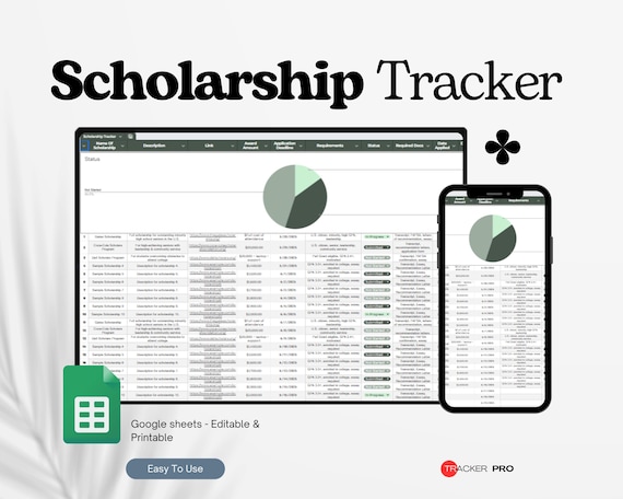 Scholarship Tracker Spreadsheet Template, College Scholarship Tracker Template Google Sheet, College Planning Scholarships Excel Spreadsheet
