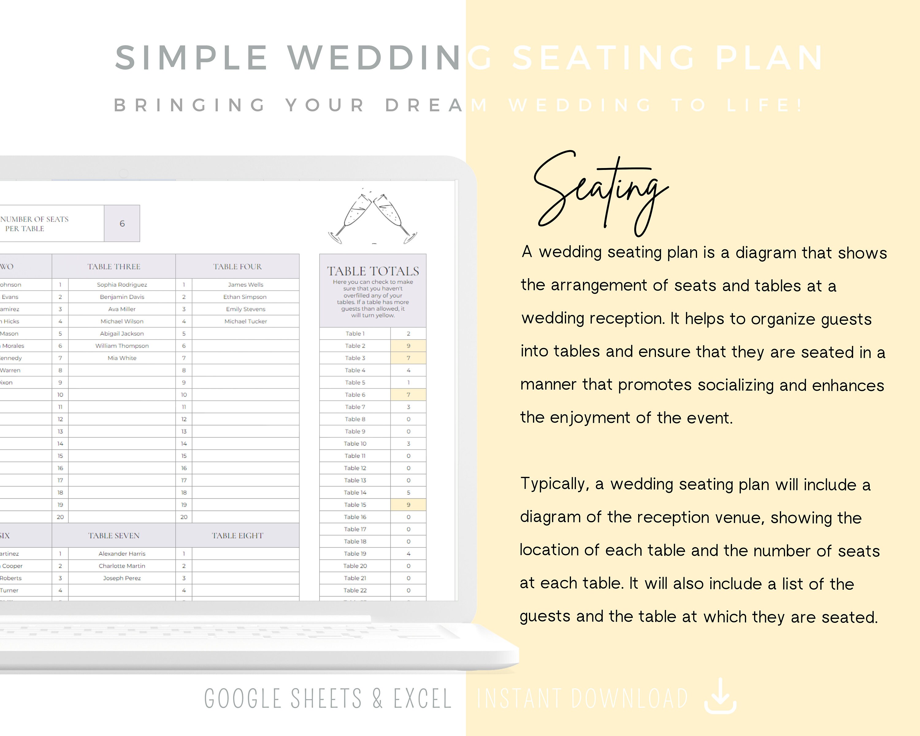 Seating Wedding Plan Template Digital Wedding Table Numbers - Etsy