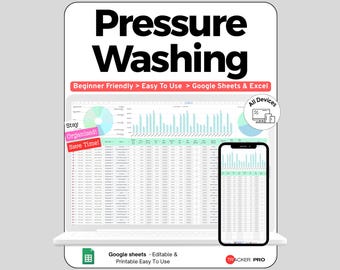 Pressure Washing Business Bundle Google Sheets, Power Washing Job and Quote Tracker, Client Scheduling & Invoice Spreadsheet for Cleaners