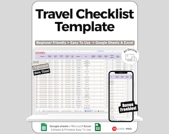 Travel Packing List Spreadsheet Google Sheets Template, Master Checklist by Category with Per Traveler Tabs, Cruise & Vacation Packing, Log