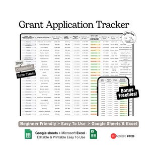 Grant Application Tracker Google Sheets Template (Nonprofit Funding, Proposal Submission and Deadline Management Spreadsheet)