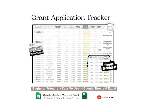 Grant Application Tracker Google Sheets Template (Nonprofit Funding, Proposal Submission and Deadline Management Spreadsheet)