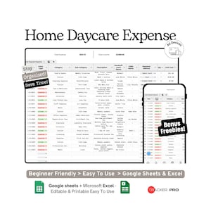 Home Daycare Expense & Income Tracker Google Sheets Spreadsheet for In-Home Childcare Providers Budget and Profit Tracking
