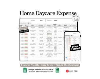 Home Daycare Expense & Income Tracker Google Sheets Spreadsheet for In-Home Childcare Providers Budget and Profit Tracking