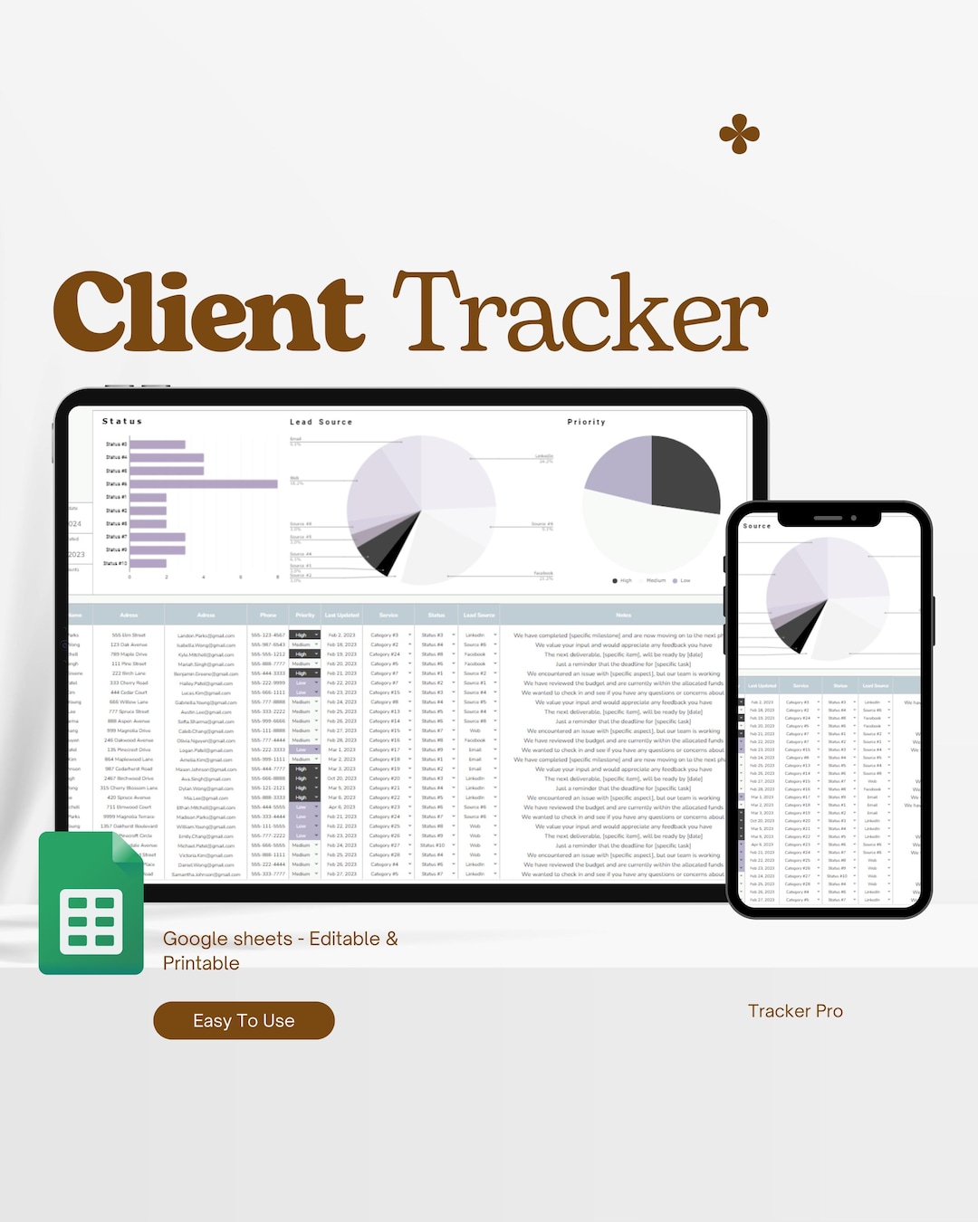Client Tracker Google Sheets Template | Client Management Spreadsheet ...
