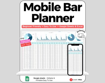 Mobile Bar & Bartending Business Planner Google Sheets, Event Booking and Bar Menu Template, Cocktail Service Quote Cost Spreadsheet Sheet