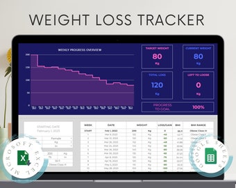 Weight Loss Tracker Excel, Weight Loss Tracker Google Sheets, Weight Loss Planner Excel, Weight Loss Tracker Digital, Weight Loss Chart