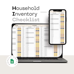 Household Inventory Checklist | Home Inventory Tracker | Food, Cleaning, Pantry, Freezer, Laundry Organizer | Google Sheets Excel