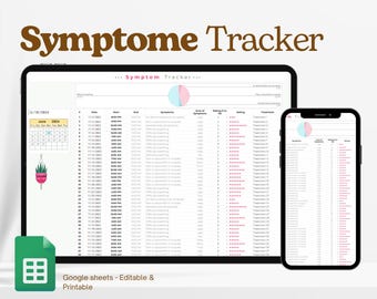 Hoja de cálculo de Excel para el seguimiento de síntomas, diario de síntomas, registro de salud, registro médico, hoja de cálculo de Google para enfermedades crónicas, plantilla de planificador de síntomas