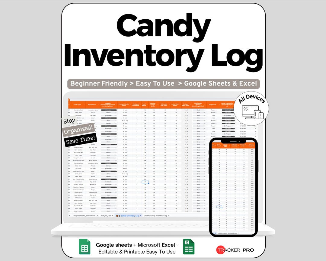 Trick or Treat Candy Inventory and Budget Log Google Sheets , Track ...