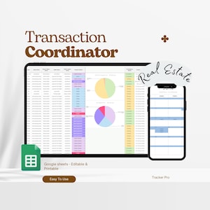 不動産業者向け取引チェックリスト、不動産Excelスプレッドシート、取引コーディネータートラッカー、取引コーディネーターテンプレートチェックリスト