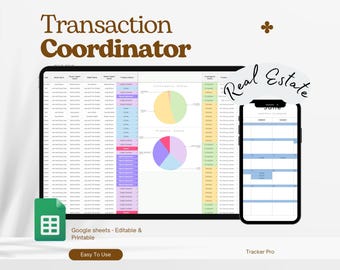 Realtor Transaction Checklist, Real Estate Excel Spreadsheets, Transaction Coordinator Tracker, Transaction Coordinator Templates Checklist