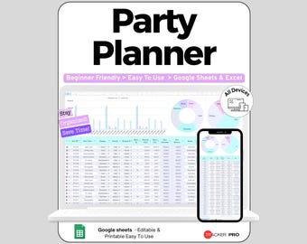 Party Planner Google Sheets Template, Birthday Party Planning Spreadsheet, Guest List Budget Food & Checklist Organizer for Any Event, Log