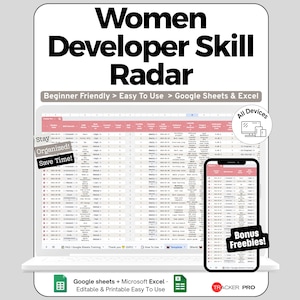 Developer Skill Spreadsheet for Google Sheets and Excel Competency Tracking Progress Monitoring and Women Dashboard