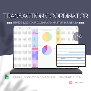 Real Estate Transaction Coordinator Checklist, Realtor Transaction Checklist, Transaction Coordinator Tracker, Coordinator Templates Log