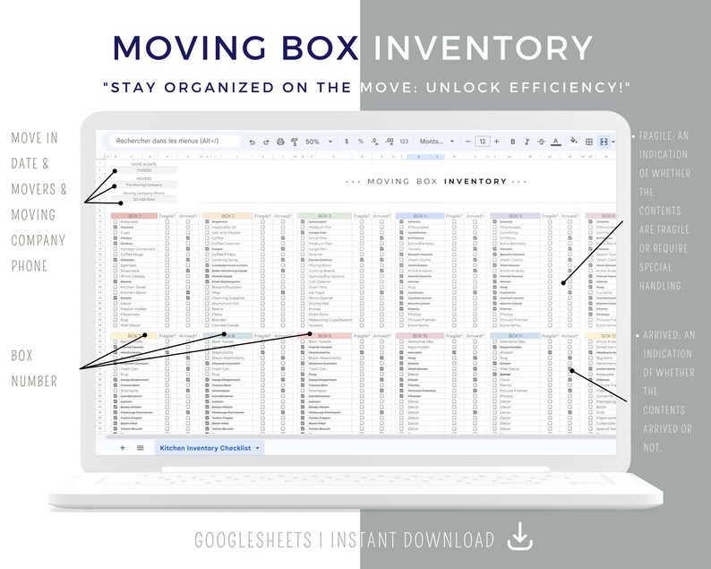Moving Box Inventory Template Moving Planner Moving Box Etsy