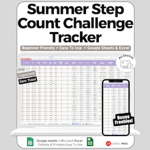Step Challenge Spreadsheet for Google Sheets and Excel Daily Step Tracking and Leaderboard Dashboard