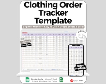 Clothing Order Tracker Spreadsheet Google Sheets Template, Custom Apparel Order Log with Sizes Deposit & Production Status, Delivery Sheet