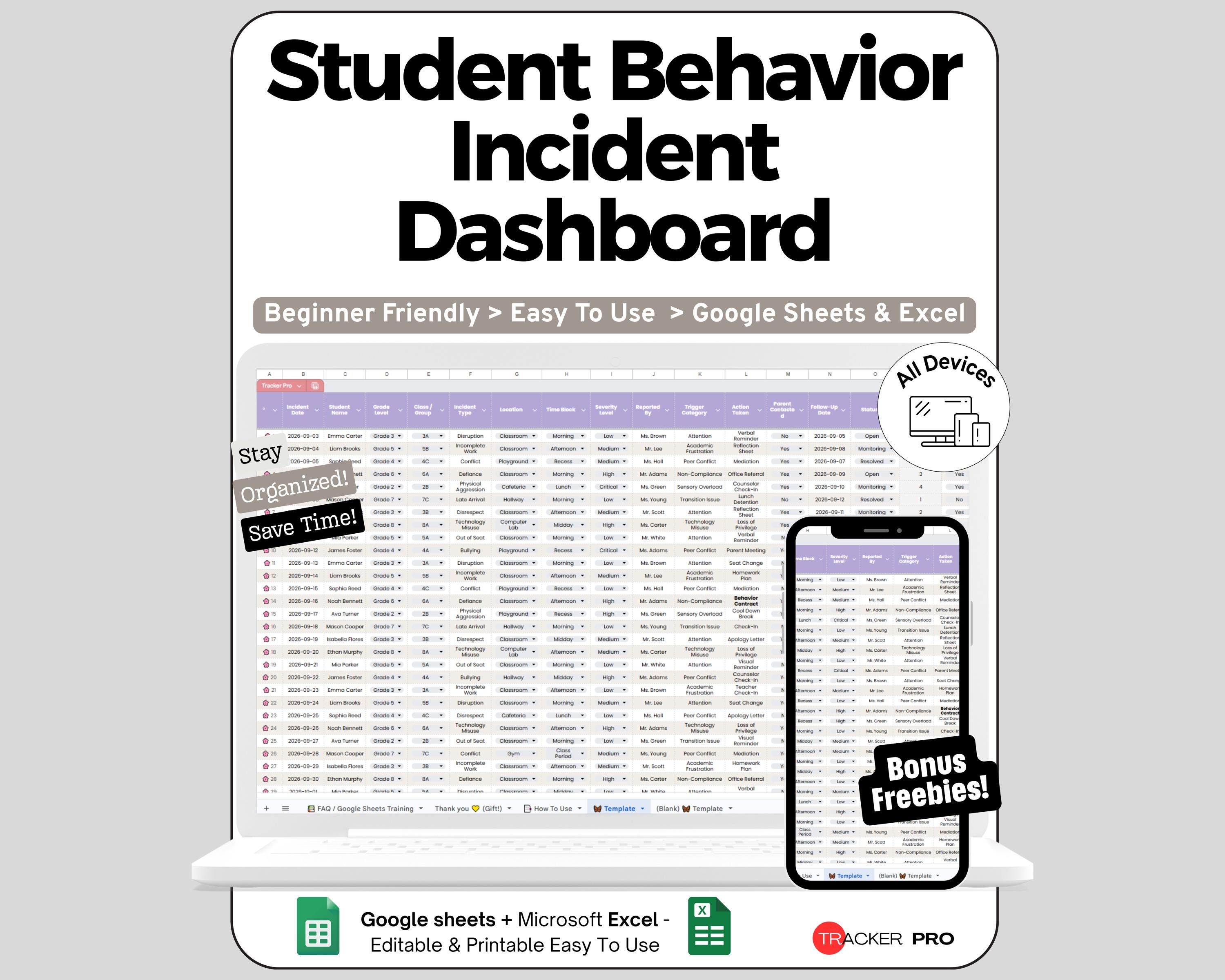 Behavior Tracker Spreadsheet for Google Sheets and Excel Classroom ...