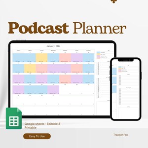 Podcast-Planer (Google-Tabelle), Podcast-Content-Planer (Tabellenkalkulation), Vorlage für Live-Shows, Kalender für digitale Content-Planung, Video-Creator