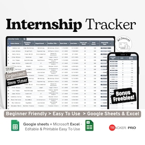 Internship Tracker Google Excel, Internship Hours Log, Application Deadline Planner, Experience Journal Template, Student Google Sheets