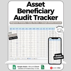 Asset Beneficiary Audit Spreadsheet for Google Sheets and Excel Estate Account Review Planner