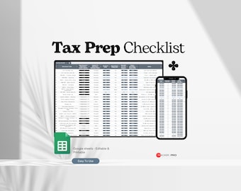 Tax Prep Checklist Google Sheets, Tax Return, Tax Preparation Spreadsheet, Tax Season Tax Planner, Accounting Tax Planning Excel Spreadsheet