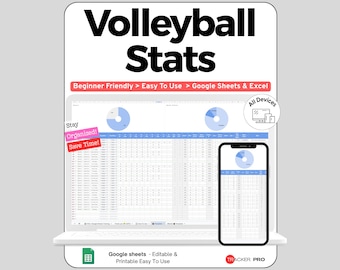 Volleyball Team Stats Tracker Google Sheets, Match Stats and Player Performance Log, Set Score & Season Record Spreadsheet for Coaches, Team