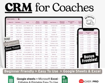 CRM for Coaches Google Excel, Client Session Log, Life Coaching CRM Template, Progress Tracking Spreadsheet for Coaches Google Sheets