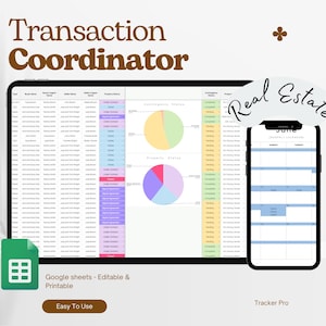 Realtor Transaction Checklist, Real Estate Excel Spreadsheets, Transaction Coordinator Tracker, Transaction Coordinator Templates Checklist