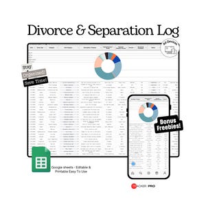 Google Sheets-sjabloon voor scheidings- en echtscheidingsorganisator (spreadsheet met voogdij, financiën en juridische informatie voor co-ouderschapsplanning)