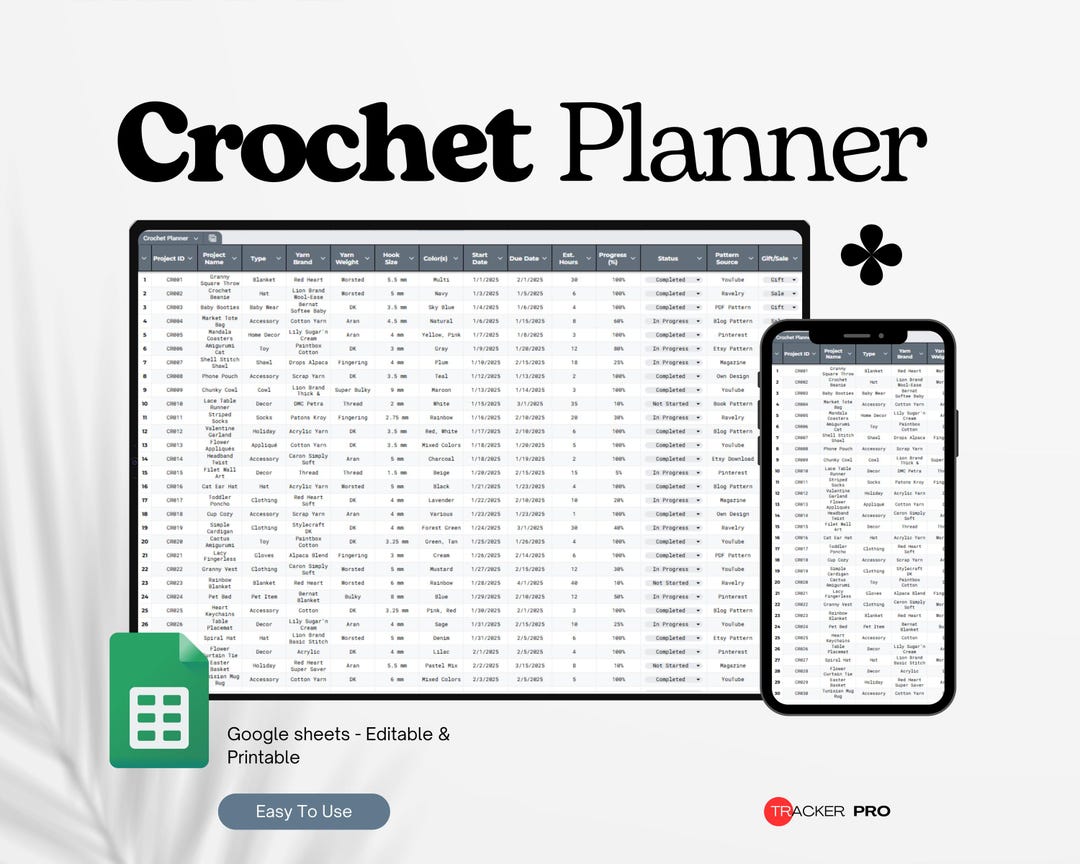 Crochet Planner, Crochet Tracker, Crochet Project Planner, Crochet ...
