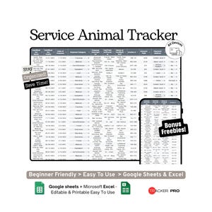 Service Animal Expense and Certification Tracker Google Sheets Template Training, Vet Care and Certification Log Spreadsheet Excel