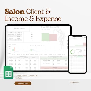 Sjabloon voor een bedrijfsplanner voor een salon, boekhoudlogboek voor een kapsalon, schoonheidssalon, nagelstudio, bedrijfsplan voor een salon in Excel-spreadsheet of Google Sheets.