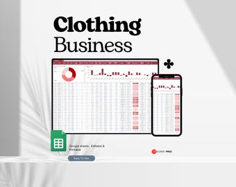 Pakiet arkuszy kalkulacyjnych dla firm odzieżowych, Arkusze Google, Śledzenie zapasów odzieży, Śledzenie zamówień, Formularz zamówienia odzieży, Szablon dla małej firmy