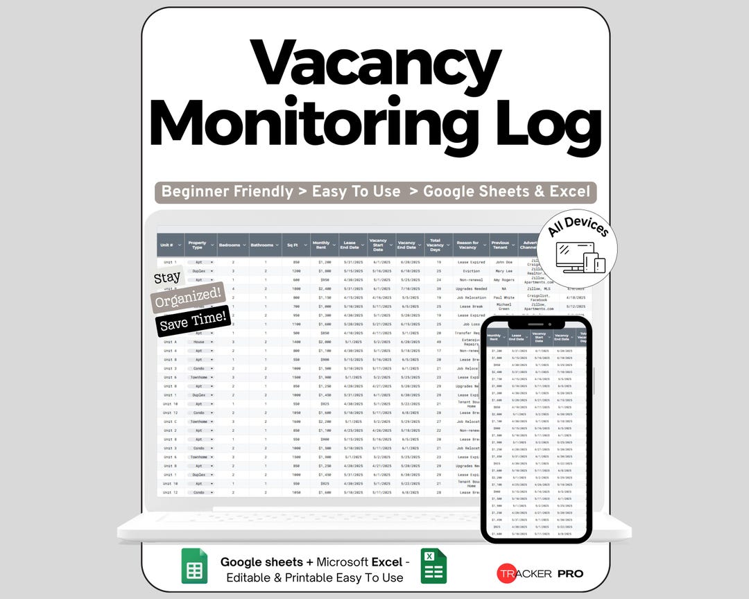 Vacancy Tracking Ultimate Rental Vacancy Tracker Planner Google Sheets Template for ...