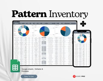 Pattern Inventory Tracker Spreadsheet Template, Pattern Organizer Craft Organization Sewing Knitting Quilting Crochet Patterns Google Sheets