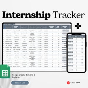 Internship Tracker Google Sheets, Internship Hours Log, Deadline Planner App, Experience Journal Template, Student Google Sheets