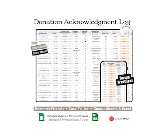 Plantilla de Hoja de Cálculo de Google para el Registro de Reconocimiento de Donaciones de Organizaciones sin Fines de Lucro (Información del Donante, Seguimiento de Donaciones y Registro de Recibos)