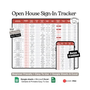 Open House Sign-In Tracker Google Sheets Template Visitor Contact Log, Realtor Open House Guest Registration Sheet Microsoft Excel