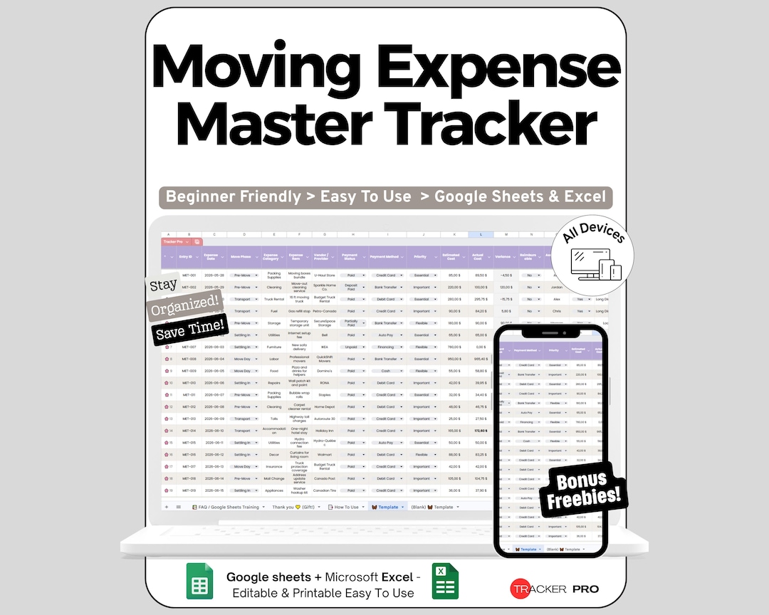Moving Budget Spreadsheet for Google Sheets and Excel Relocation ...