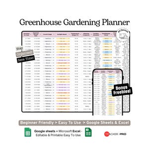 Greenhouse Gardening Schedule Tracker Google Sheets Template, Planting Calendar, Watering, Fertilizer and Garden Care Log, Excel