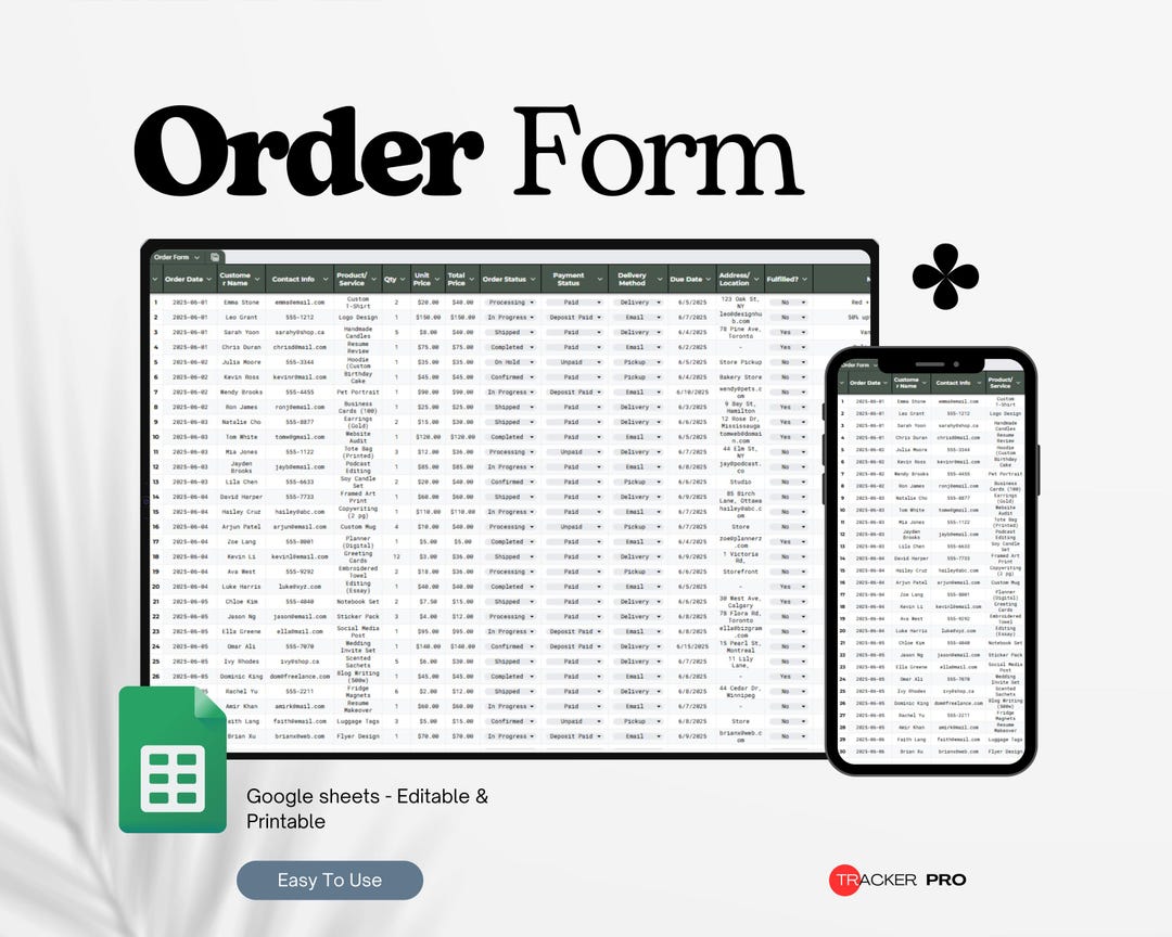 Order Form Template Google Sheets, Order Forms, Order Template, Order ...