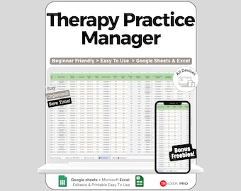 Therapy Practice Spreadsheet Google Sheets Template, Session & Billing Tracker with CPT Code Reference, Client Payments and Revenue Log