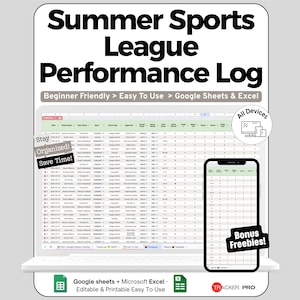 Sports League Spreadsheet for Google Sheets and Excel Game Stats Tracking and Season Dashboard