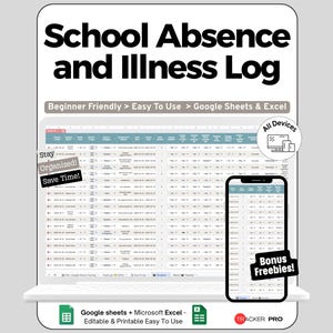 Attendance Log Spreadsheet for Google Sheets and Excel Sick Day Monitoring Dashboard