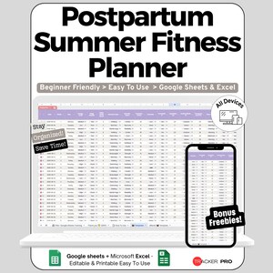 Postpartum Fitness Spreadsheet for Google Sheets and Excel Recovery Tracking and Wellness Dashboard