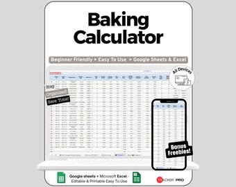 Baking Calculator Spreadsheet Google Sheets Template, Recipe Cost & Pricing Calculator with Batch Scaling, Home Bakery Profit Pricing Tool